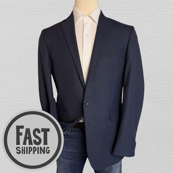 KENNETH COLE Mens Blazer Sport Coat Two Button Jacket 42L Blue Navy Suits - Picture 1 of 12